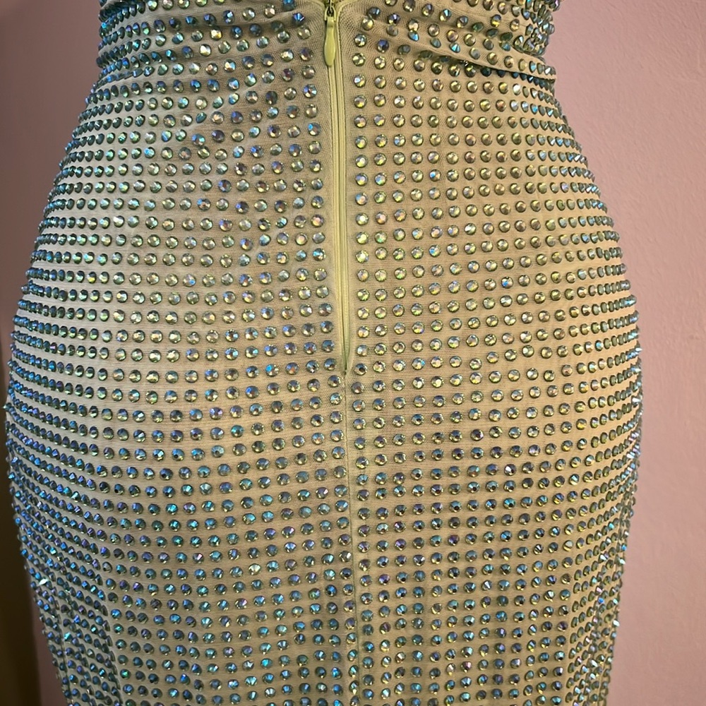 Oh Polly Sequin Strapless Mint Green Column Gown - Picture 9 of 12